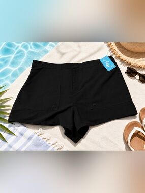 NWT Azul by Maxine Swim Shorts 20W Black Plus Size Quick Dry With Pockets